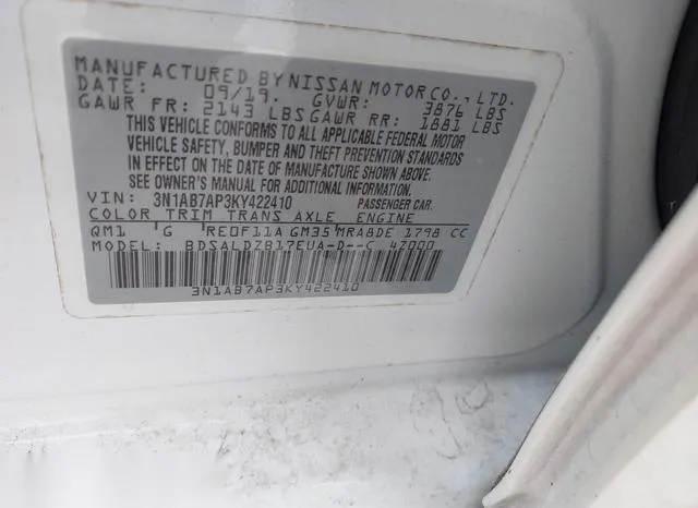 3N1AB7AP3KY422410 2019 2019 Nissan Sentra- SV 9