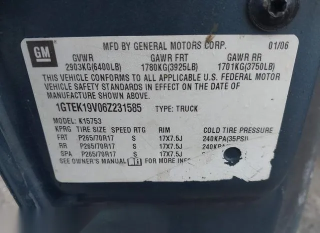 1GTEK19V06Z231585 2006 2006 GMC Sierra- 1500 SL 9