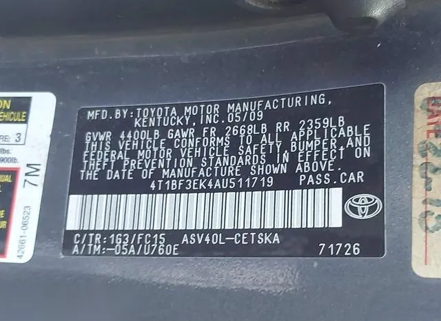 4T1BF3EK4AU511719 2010 2010 Toyota Camry- SE 9