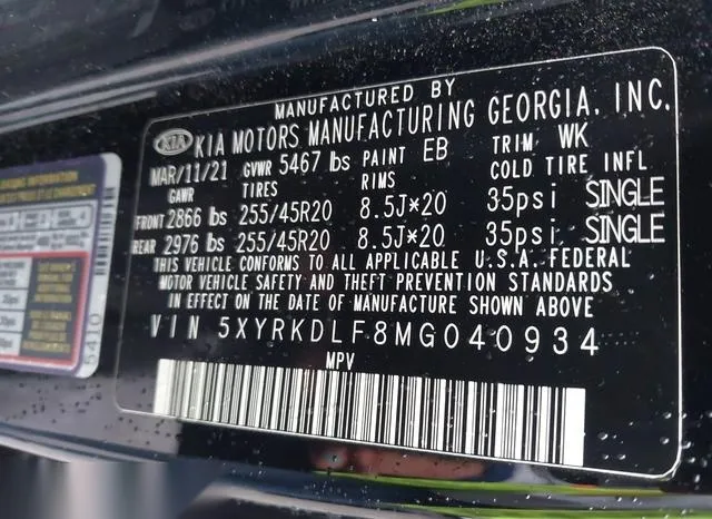 5XYRKDLF8MG040934 2021 2021 KIA Sorento- Sx Prestige 9