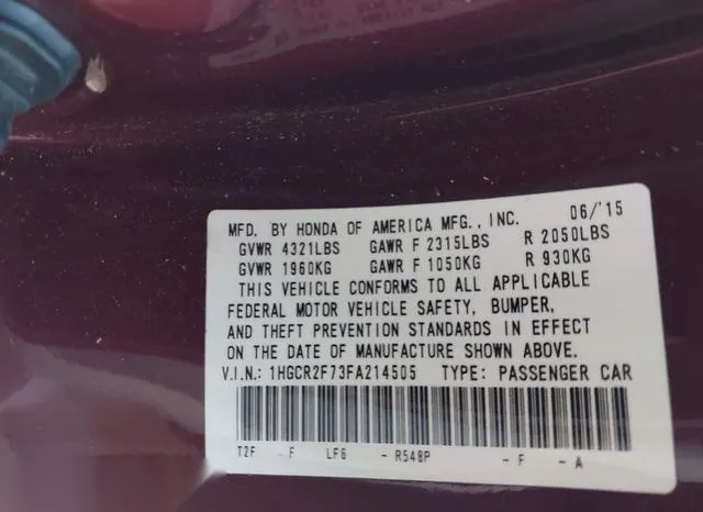 1HGCR2F73FA214505 2015 2015 Honda Accord- EX 9