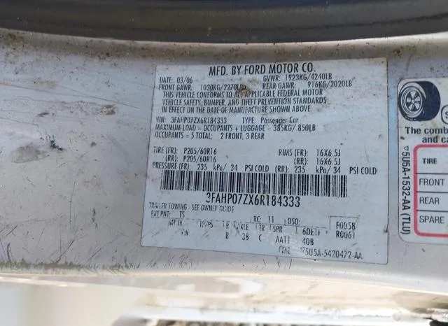 3FAHP07ZX6R184333 2006 2006 Ford Fusion- SE 9