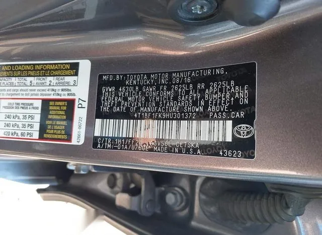 4T1BF1FK9HU301372 2017 2017 Toyota Camry- SE 9