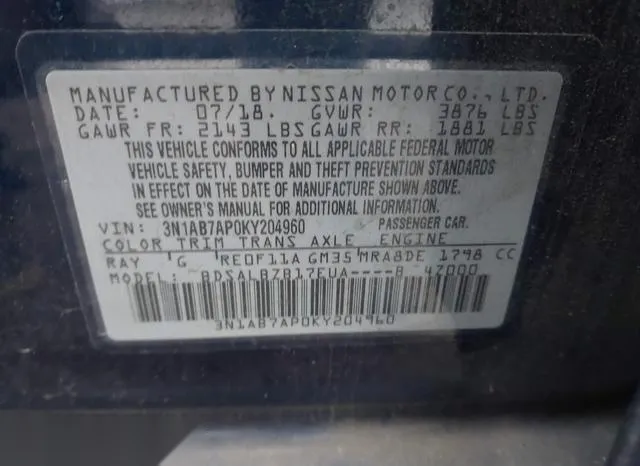 3N1AB7AP0KY204960 2019 2019 Nissan Sentra- S 9