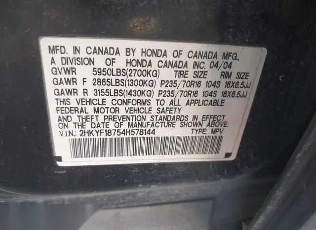 2HKYF18754H578144 2004 2004 Honda Pilot- Ex-L 9