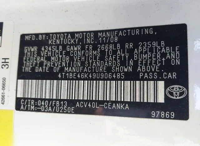 4T1BE46K49U906485 2009 2009 Toyota Camry- Se/Le/Xle 9