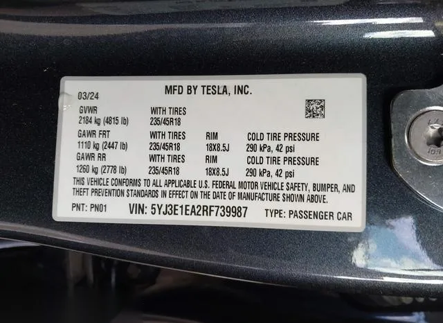 5YJ3E1EA2RF739987 2024 2024 Tesla Model 3- Long Range Dual 9