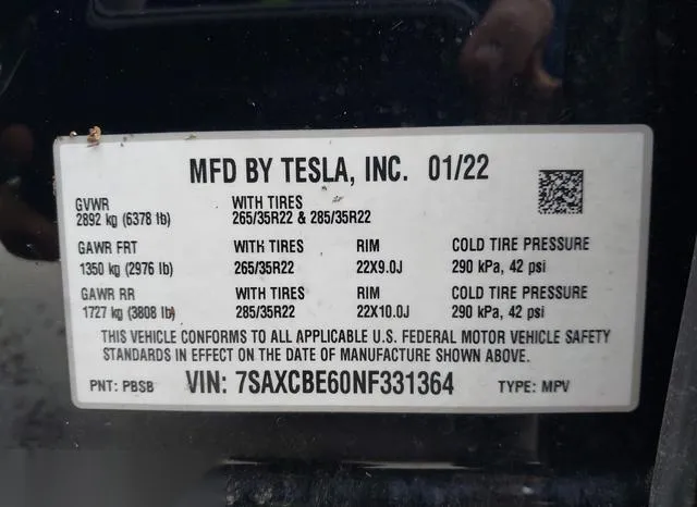 7SAXCBE60NF331364 2022 2022 Tesla Model X- Plaid Tri Motor 9