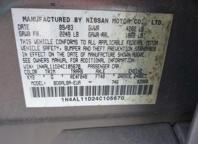 1N4AL11D24C105670 2004 2004 Nissan Altima- 2-5 S 9