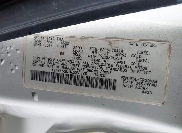 4TAVL52N1WZ092786 1998 1998 Toyota Tacoma 9