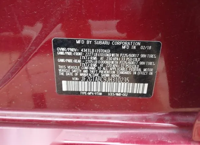 JF2GTABC9JH310235 2018 2018 Subaru Crosstrek- 2-0I Premium 9