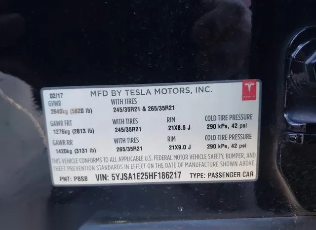 5YJSA1E25HF186217 2017 2017 Tesla Model S 9