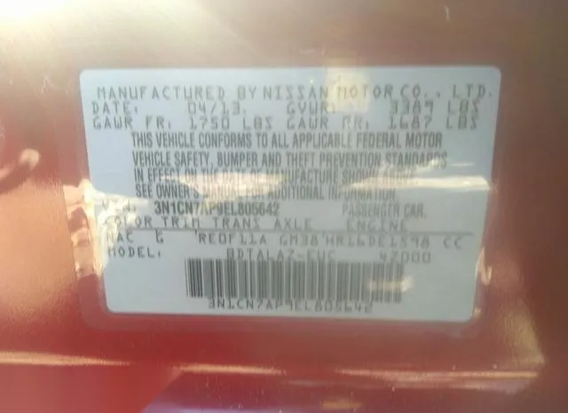 3N1CN7AP9EL805642 2014 2014 Nissan Versa- 1-6 S- 9