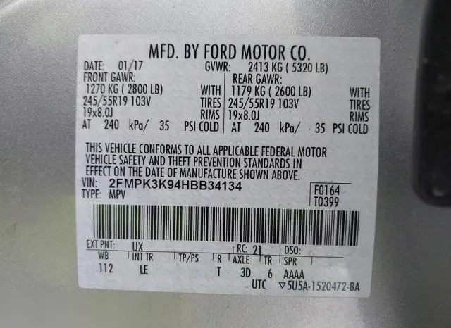 2FMPK3K94HBB34134 2017 2017 Ford Edge- Titanium 9