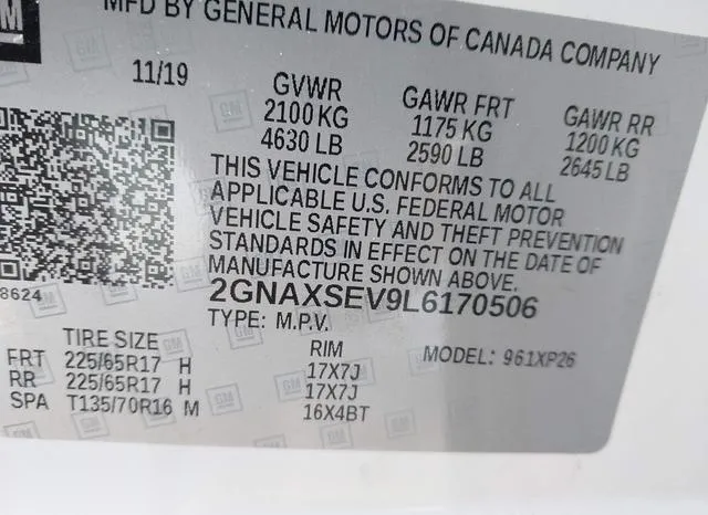 2GNAXSEV9L6170506 2020 2020 Chevrolet Equinox- Awd Ls 9