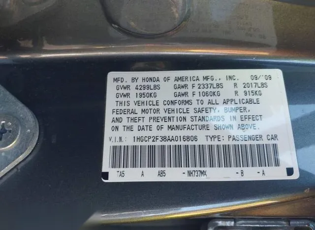 1HGCP2F38AA016806 2010 2010 Honda Accord- 2-4 LX 9