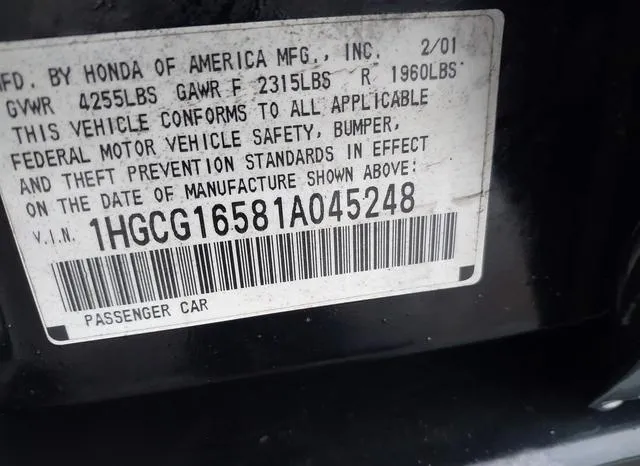 1HGCG16581A045248 2001 2001 Honda Accord- 3-0 EX 9