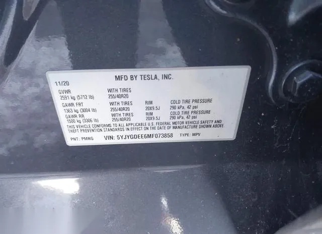 5YJYGDEE6MF073858 2021 2021 Tesla Model Y- Long Range Dual 9