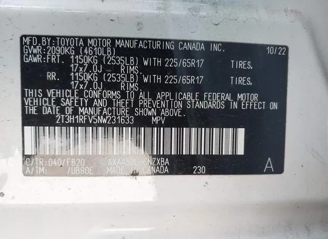 2T3H1RFV5NW231633 2022 2022 Toyota RAV4- LE 9