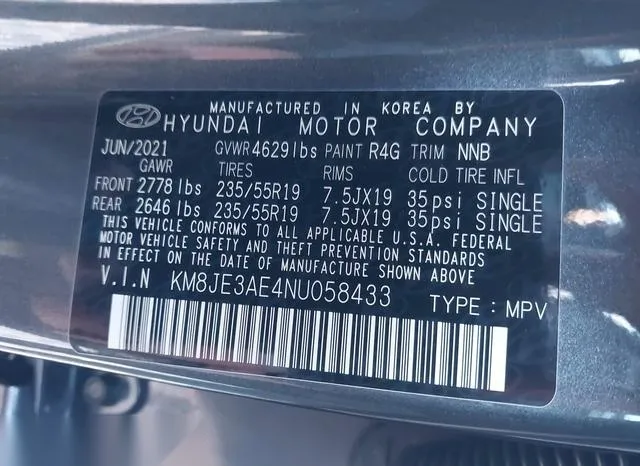 KM8JE3AE4NU058433 2022 2022 Hyundai Tucson- Limited 9