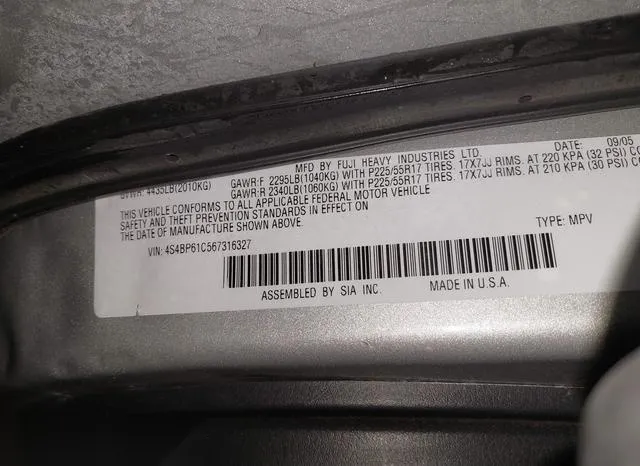 4S4BP61C567316327 2006 2006 Subaru Outback- 2-5I 9