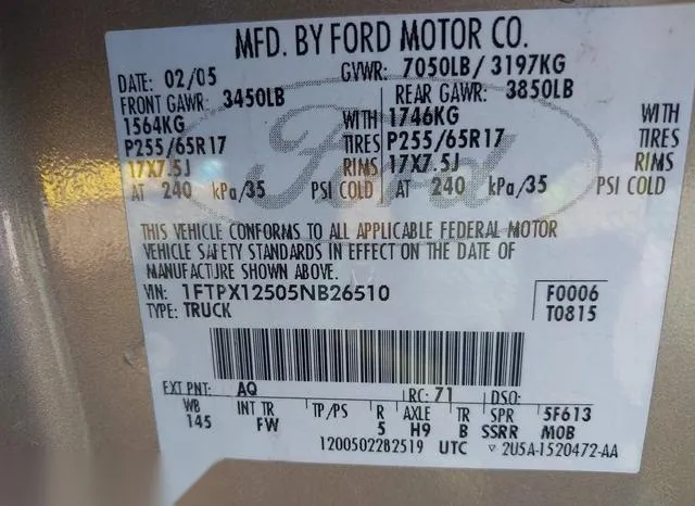 1FTPX12505NB26510 2005 2005 Ford F-150- Lariat/Xl/Xlt 9