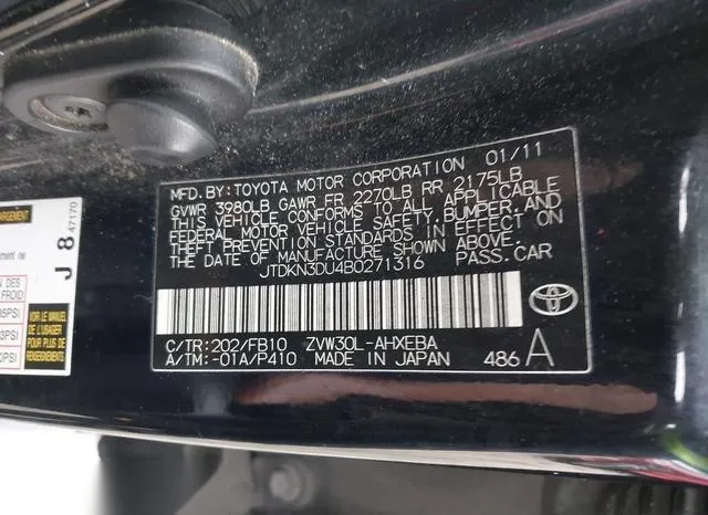 JTDKN3DU4B0271316 2011 2011 Toyota Prius- Three 9