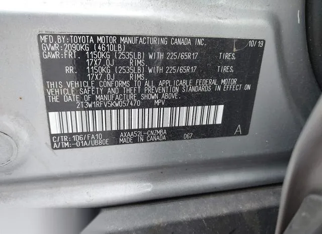 2T3W1RFV5KW057470 2019 2019 Toyota RAV4- Xle 9