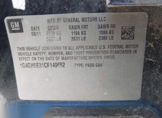 1G4GH5E31CF149652 2012 2012 Buick Lacrosse- Premium 3 Group 9