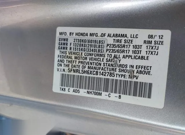 5FNRL5H6XCB142785 2012 2012 Honda Odyssey- Ex-L 9