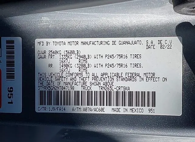 3TYRX5GN2NT047198 2022 2022 Toyota Tacoma- SR 9