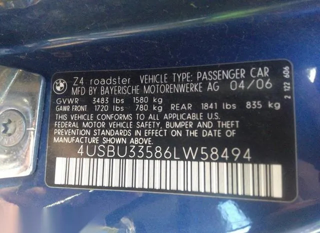 4USBU33586LW58494 2006 2006 BMW Z4- 3-0I 9