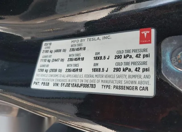 5YJ3E1EA8JF006783 2018 2018 Tesla Model 3- Long Range/Mid R 9