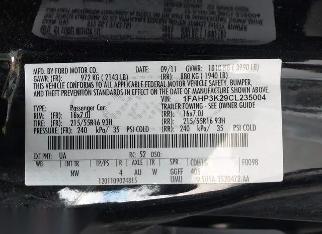 1FAHP3K29CL235004 2012 2012 Ford Focus- SE 9