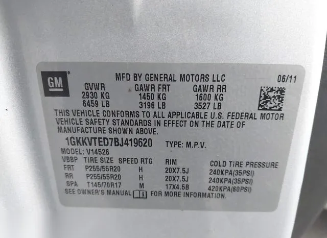 1GKKVTED7BJ419620 2011 2011 GMC Acadia- Denali 9