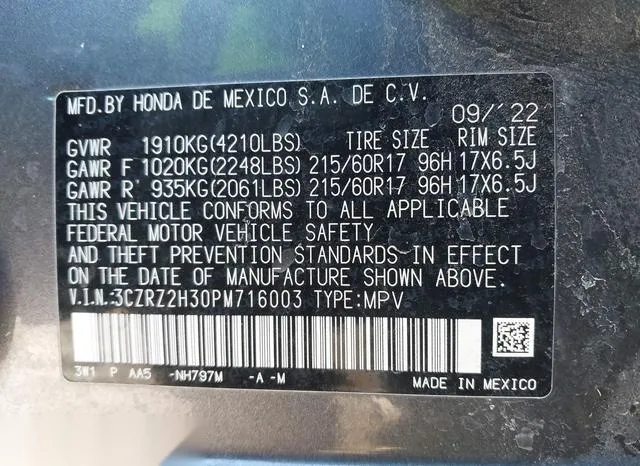 3CZRZ2H30PM716003 2023 2023 Honda HR-V- Awd Lx 9