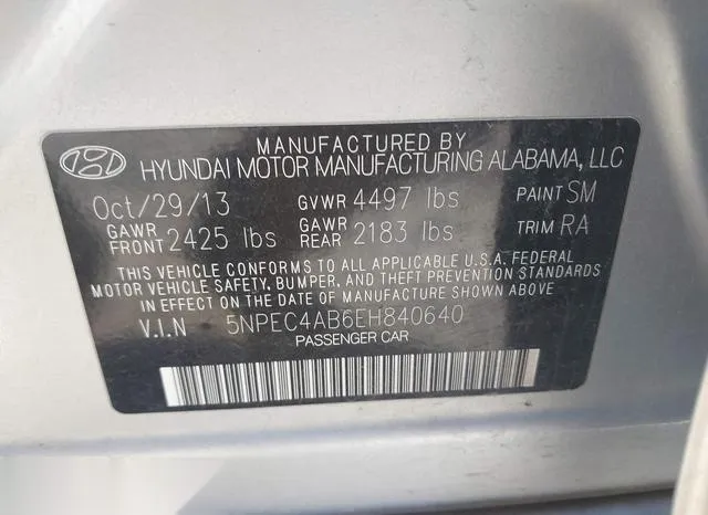 5NPEC4AB6EH840640 2014 2014 Hyundai Sonata- Se 2-0T 9