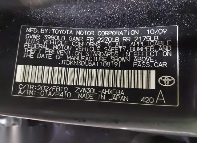 JTDKN3DU6A1108191 2010 2010 Toyota Prius- II 9