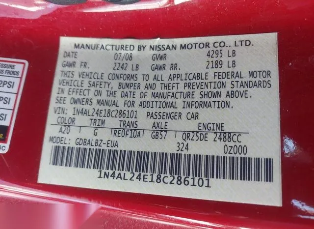 1N4AL24E18C286101 2008 2008 Nissan Altima- 2-5 S 9