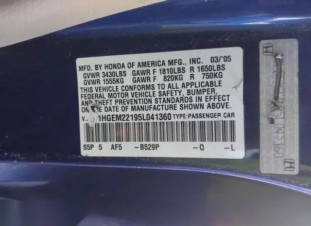 1HGEM22195L041360 2005 2005 Honda Civic- VP 9