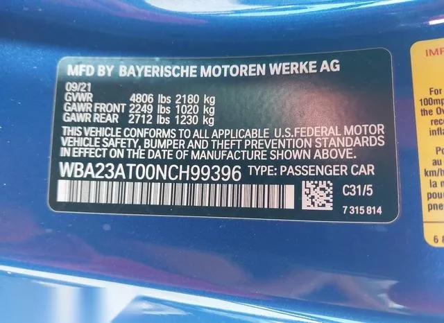 WBA23AT00NCH99396 2022 2022 BMW 4 Series- 430I 9