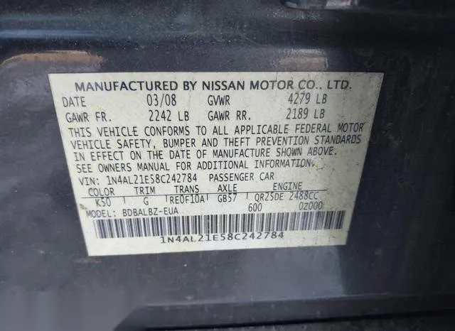 1N4AL21E58C242784 2008 2008 Nissan Altima- 2-5 S 9