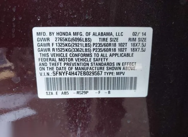 5FNYF4H47EB029567 2014 2014 Honda Pilot- EX 9