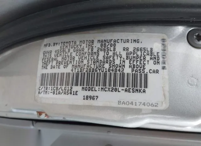 4T1BF28B6YU104842 2000 2000 Toyota Avalon- XL 9