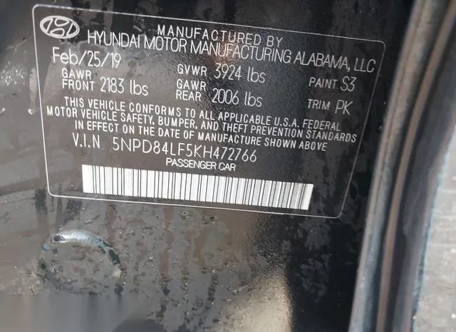 5NPD84LF5KH472766 2019 2019 Hyundai Elantra- Sel 9