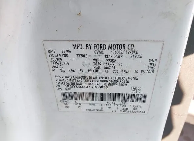 1FMYU03Z37KB86838 2007 2007 Ford Escape- Xlt 9