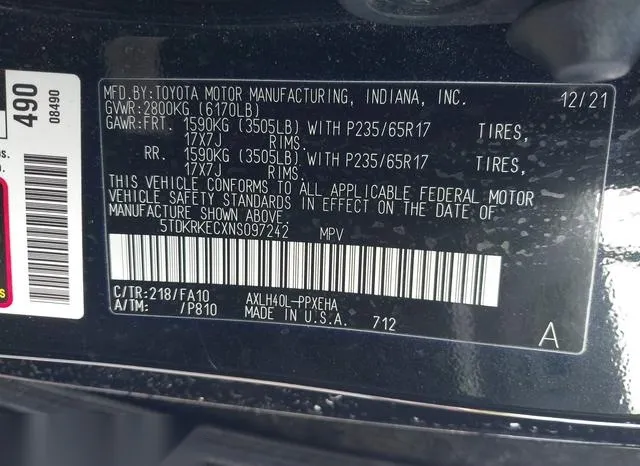 5TDKRKECXNS097242 2022 2022 Toyota Sienna- LE 9