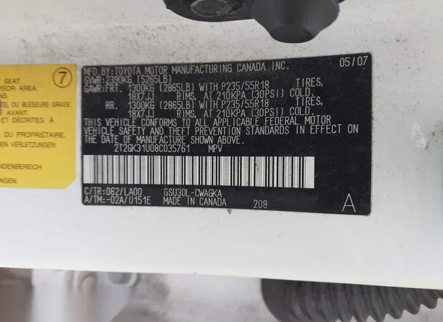 2T2GK31U08C035761 2008 2008 Lexus RX- 350 9