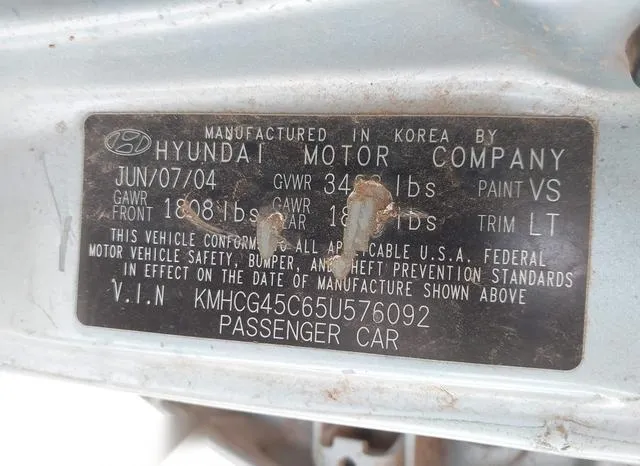 KMHCG45C65U576092 2005 2005 Hyundai Accent- Gls 9