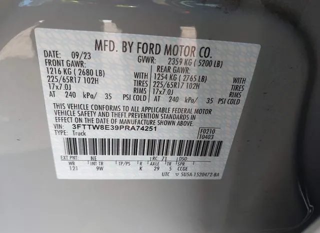 3FTTW8E39PRA74251 2023 2023 Ford Maverick- XL 9